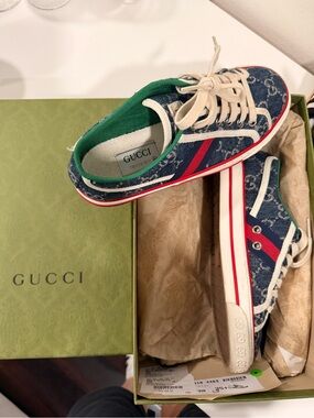 Gucci Kids Denim GG Sneaker with Red & Green Stripes